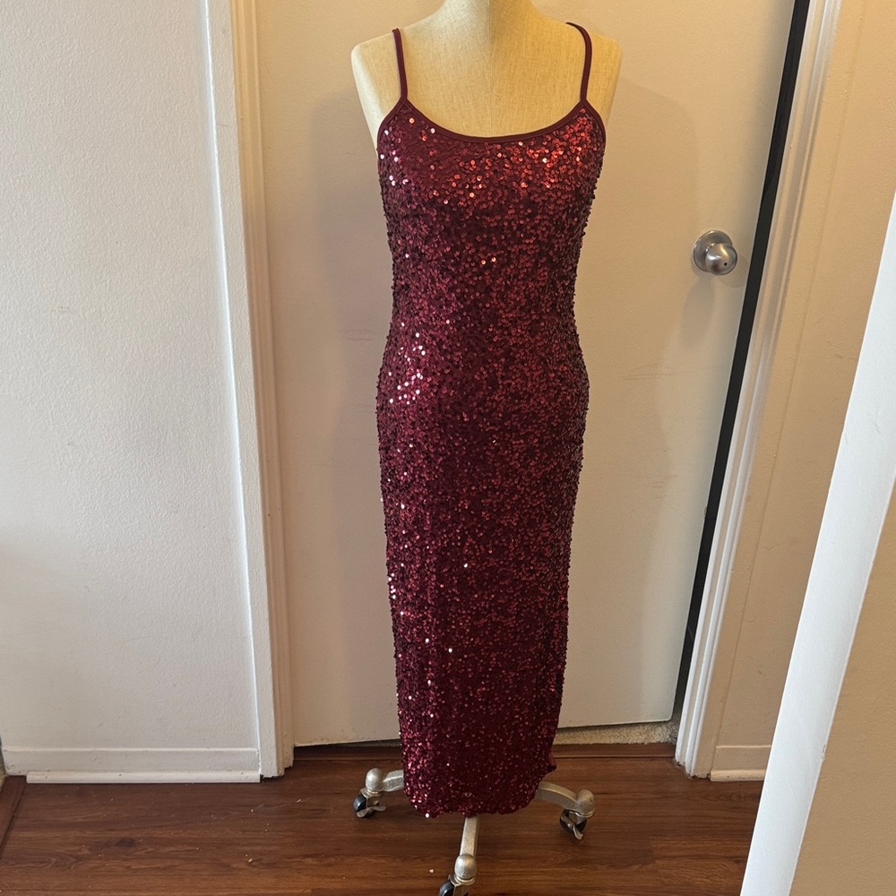 Grace Karin Burgundy Sequin Midi Dress